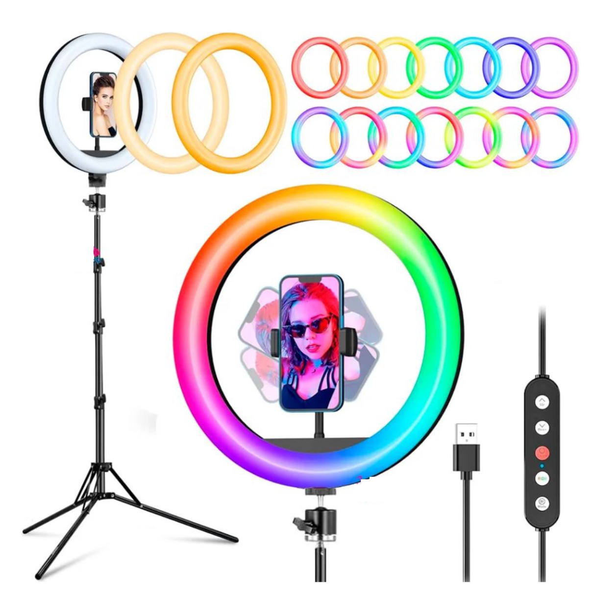 Aro de Luz 26 cm RGB con Trípode